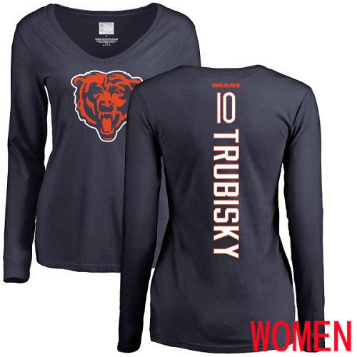 Chicago Bears Navy Blue Women Mitchell Trubisky Backer NFL Football #10 Long Sleeve T Shirt